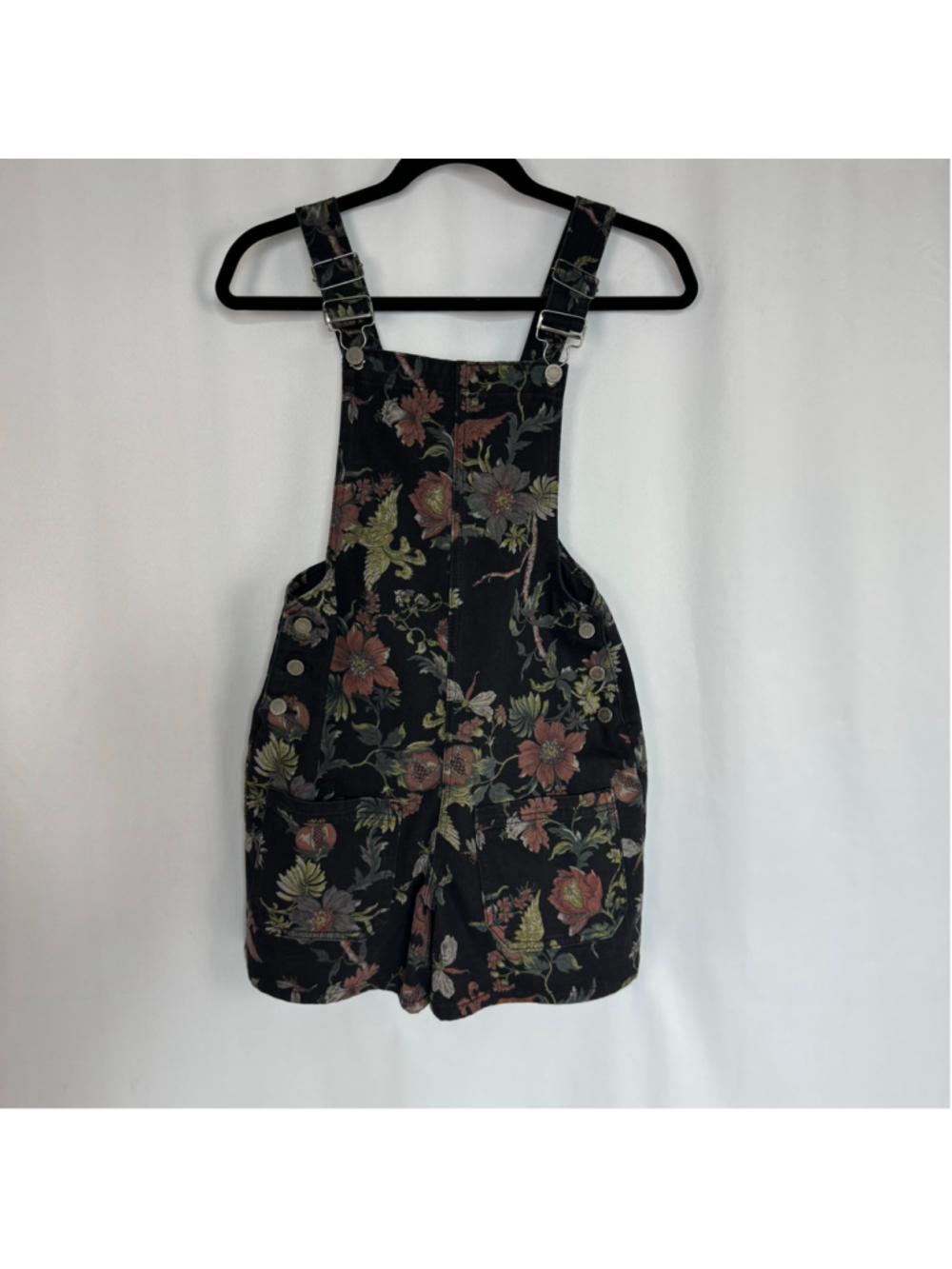 NWT Disturbia Poison Eden Floral Black Denim Dungaree Short Overalls Women's 4